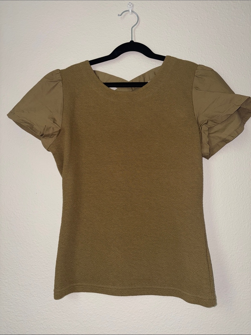 XS By Anthropologie Lace-Up Flutter Top in Shade Moss